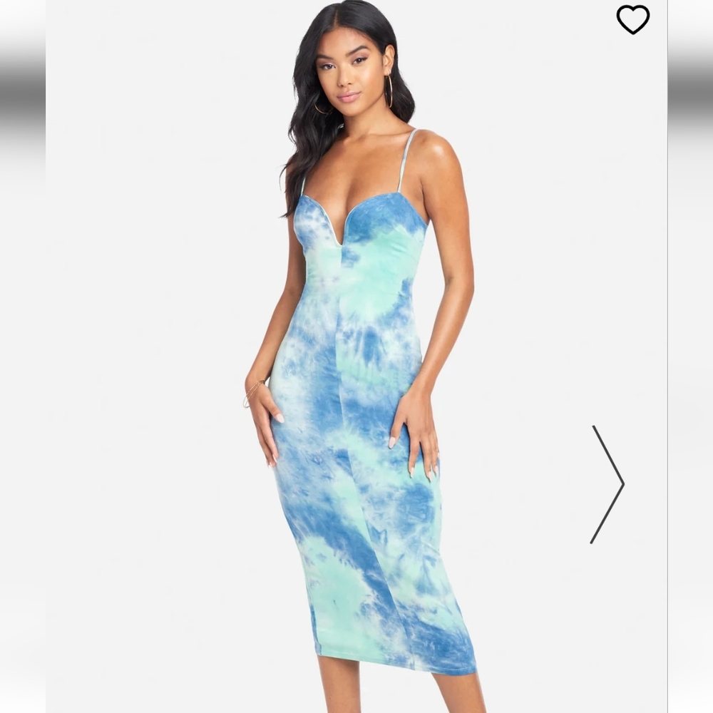 PRINTED PLUNGE NECK BODYCON MIDI DRESS